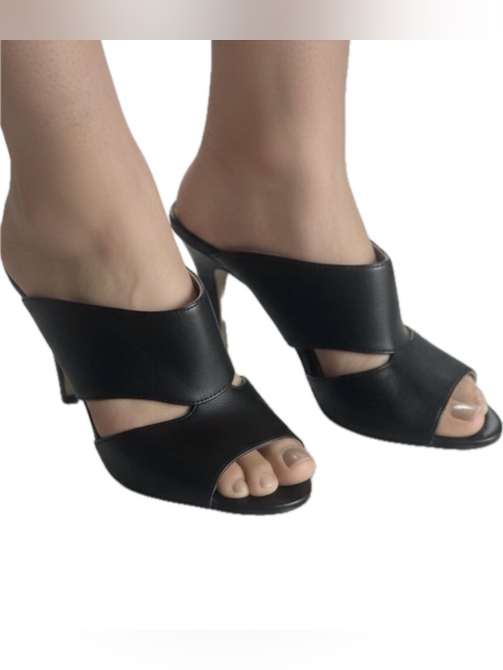 Adrienne Vittadini Gunn Mule Open Toe Mule Slip On High Heels Black 7.5